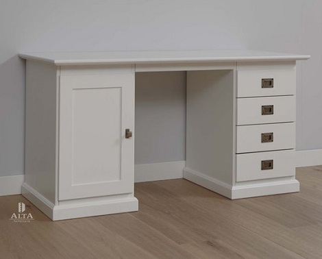 Alta bureau grenen hout, snow wit,laden,deur,145x60x75 cm
